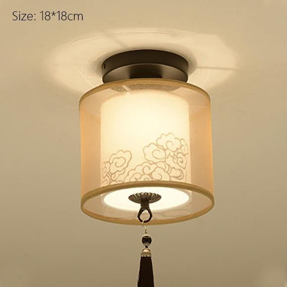 Classic Japanese LED Warm Ceiling Lamp - Iron with Cloth Shade, Surface-Mounted, E27 Bulb