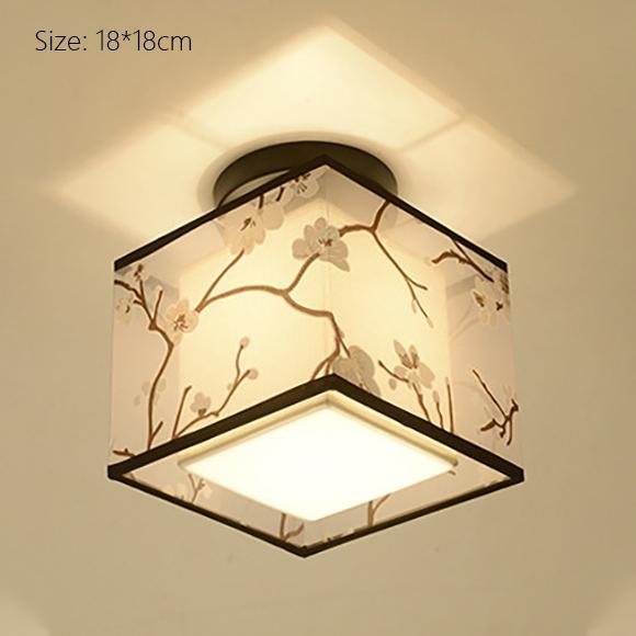 Classic Japanese LED Warm Ceiling Lamp - Iron with Cloth Shade, Surface-Mounted, E27 Bulb