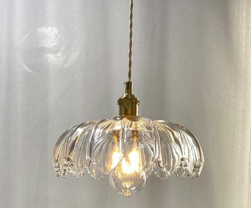 Retro Vintage Industrial Glass Lotus Flower Pendant Light