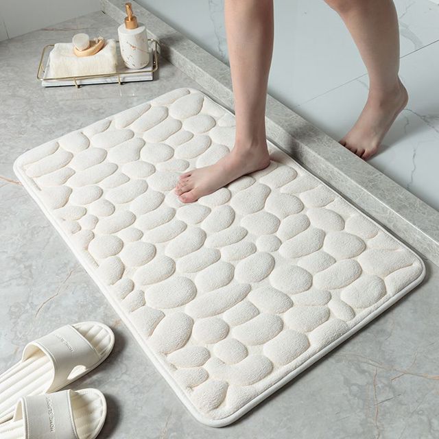 Stone-Inspired Cobblestone Bathroom Mat - Antimicrobial, Anti-Slip, and Water-Resistant