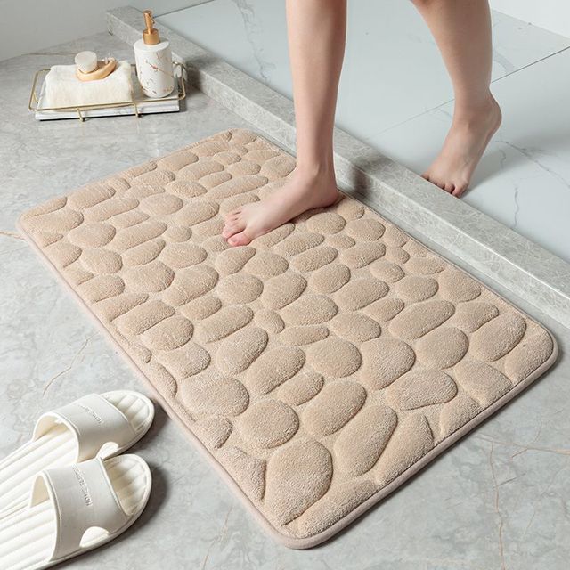 Stone-Inspired Cobblestone Bathroom Mat - Antimicrobial, Anti-Slip, and Water-Resistant