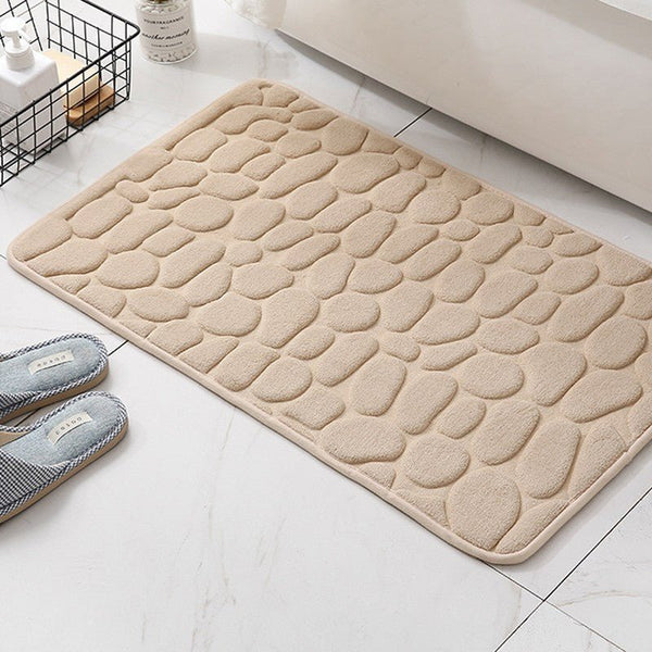 Stone-Inspired Cobblestone Bathroom Mat - Antimicrobial, Anti-Slip, and Water-Resistant