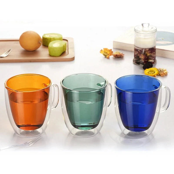 Colourful Double Walled Transparent Coffee Mug