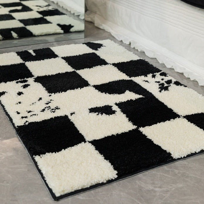 Monochrome Splatter Prints Checkered Mat