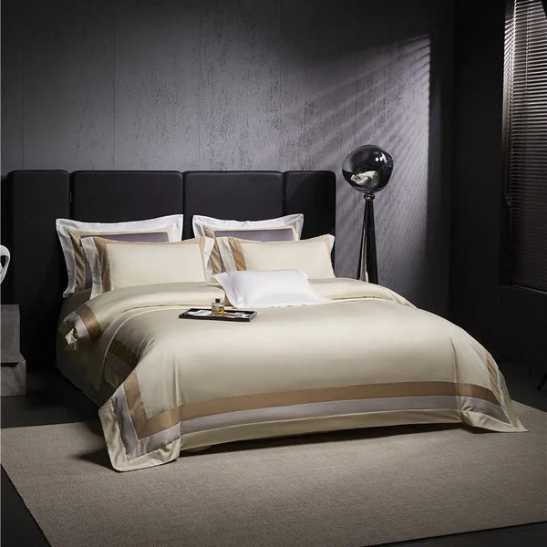 Miravique Beige Stripe Egyptian Cotton Bedding Set