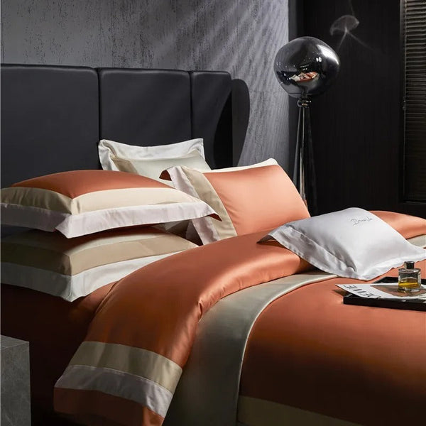 Miravique Orange Stripe Egyptian Cotton Bedding Set