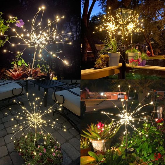 4-Piece Solar Garden Fireworks Lights – IP65 Weatherproof LED Outdoor Lights with Adjustable Modes & DIY Design