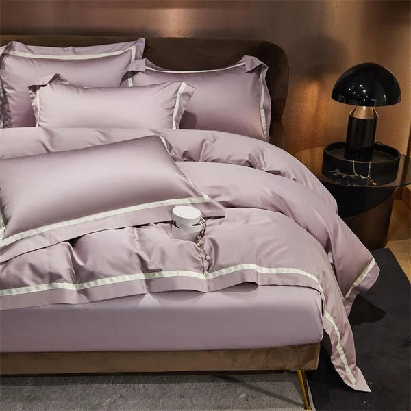 Miravique Dusky Rose Contrasting Hotel Stripe Bedding Set