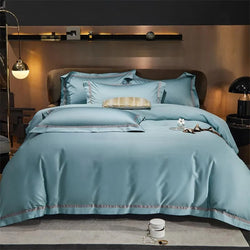 Miravique Pastel Blue Contrasting Hotel Stripe Bedding Set