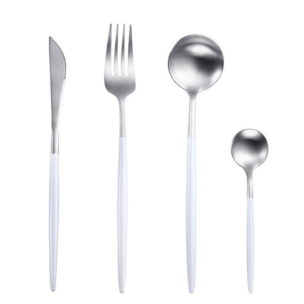 Matte Silver and White 24-Piece Flatware Cutlery Set