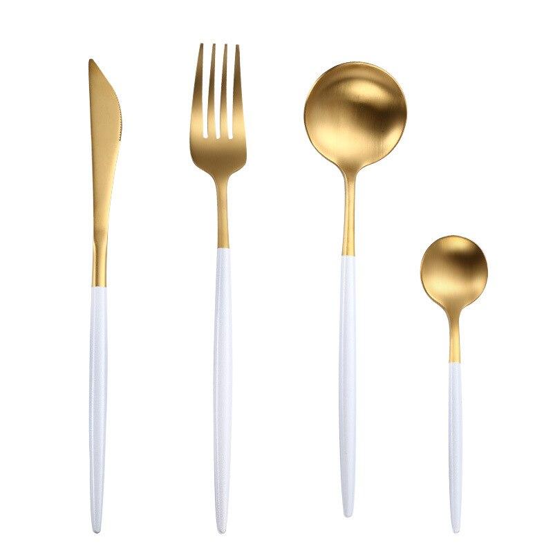 Matte Gold and White 24-Piece Flatware Cutlery Set