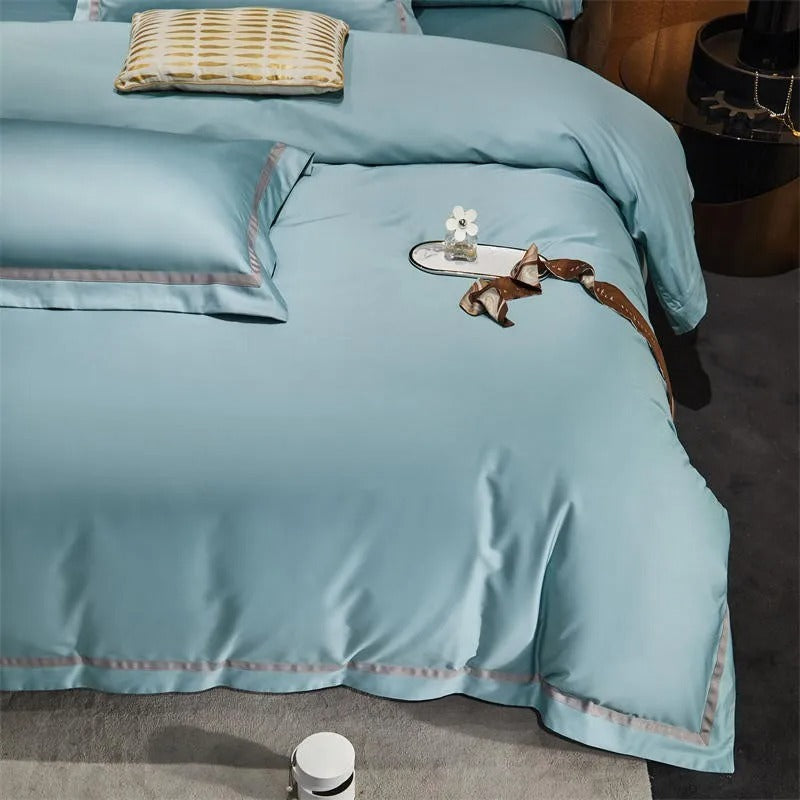 Miravique Pastel Blue Contrasting Hotel Stripe Bedding Set