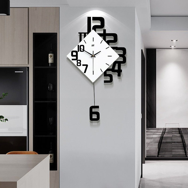 Nordic Wall Clock | Modern Art Swinging Wooden Quartz Clock for Living Room Decor