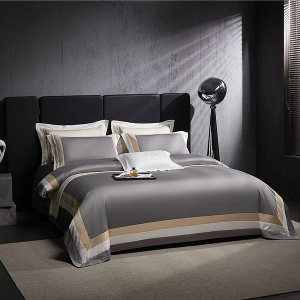 Miravique Grey Stripe Egyptian Cotton Bedding Set