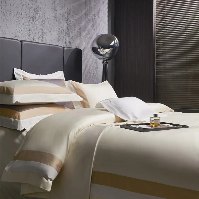 Miravique Beige Stripe Egyptian Cotton Bedding Set