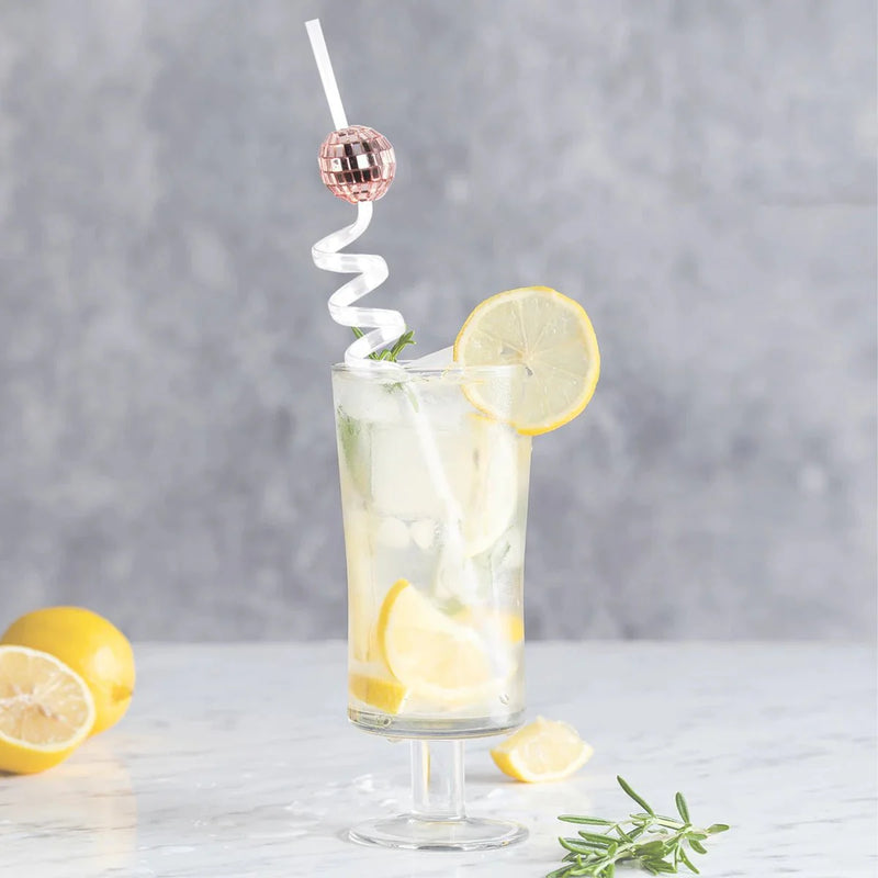 Eight Piece Set Of Sparkling Disco Ball Straws