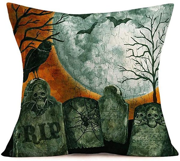 Halloween Gray-green Skull Tombstone Pillow