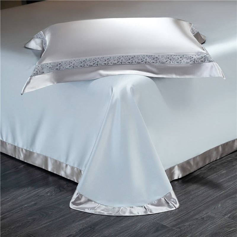 Miravique Silver Modern Satin Egyptian Cotton Bedding Set