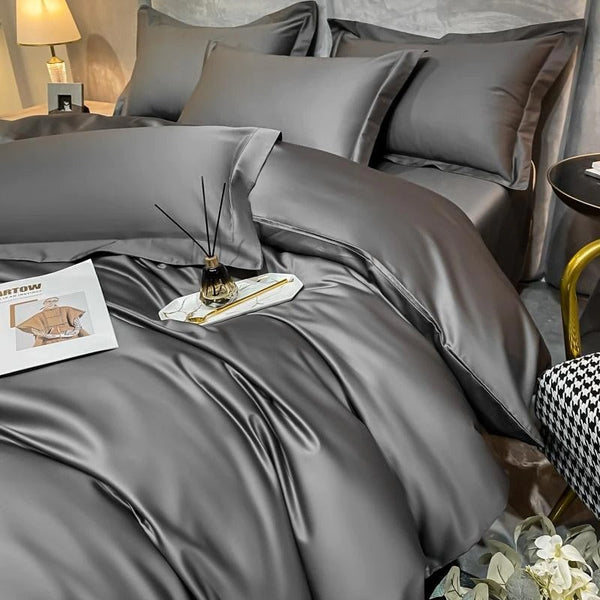 Miravique Deep Grey Silky Cotton Bedding Set