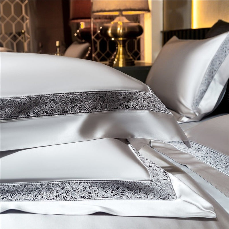 Miravique Silver Modern Satin Egyptian Cotton Bedding Set