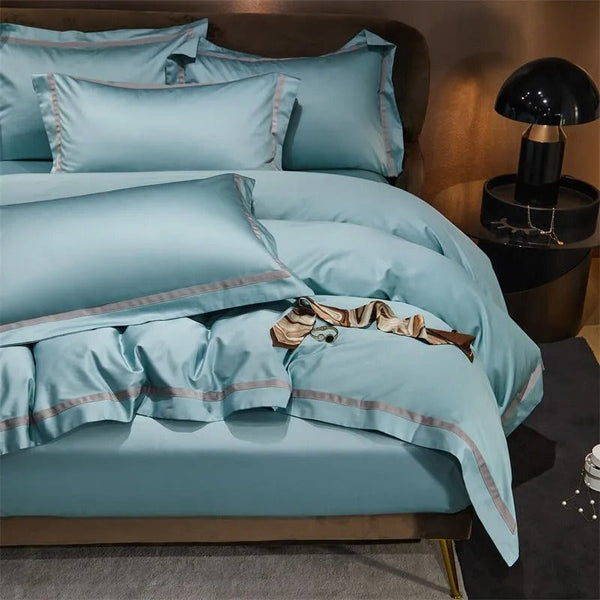 Miravique Pastel Blue Contrasting Hotel Stripe Bedding Set