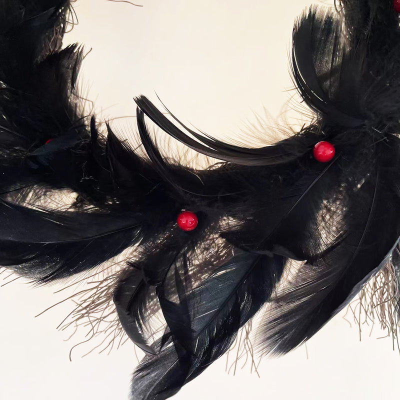 Halloween Black Crow Black Feather Wreath Glowable