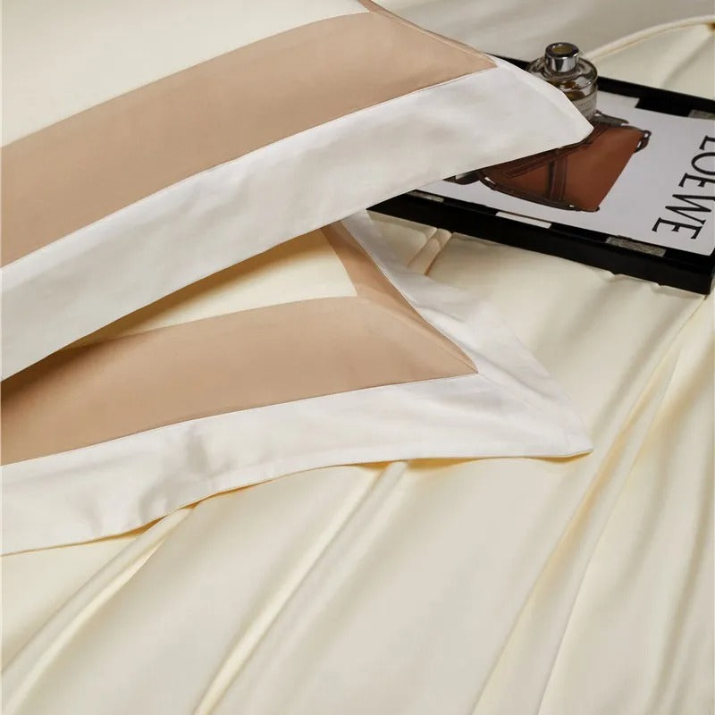 Miravique Beige Stripe Egyptian Cotton Bedding Set