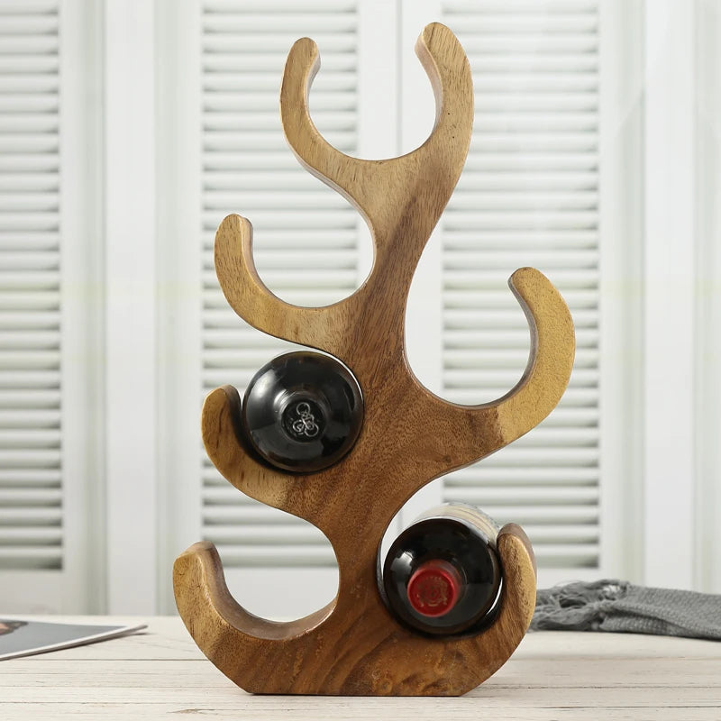 Miravique Trees Wood Table Wine Rack - Stylish Bottle Holder for 6 Wines