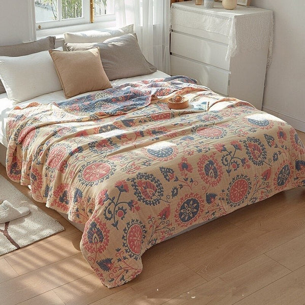 Floral Muslin Bed Cover