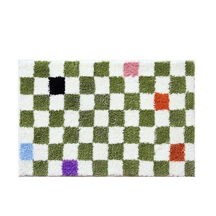 Fluffy Checkerboard Grid Rug