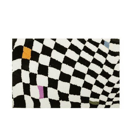 Fluffy Checkerboard Grid Rug