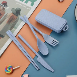 Foldable Wheat Straw Cutlery Set With Storage Box