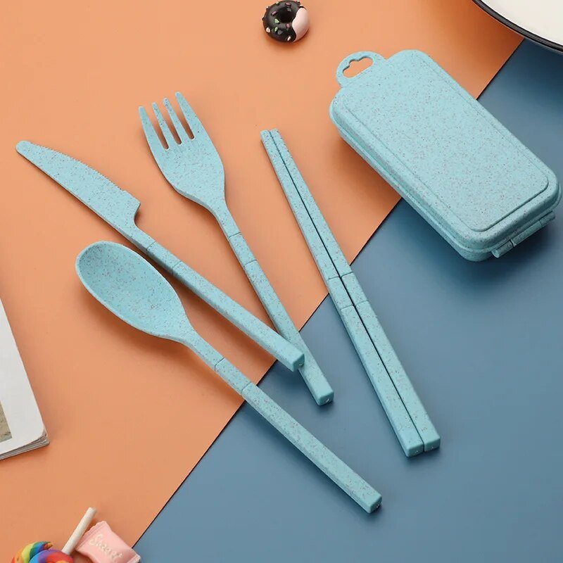 Foldable Wheat Straw Cutlery Set With Storage Box