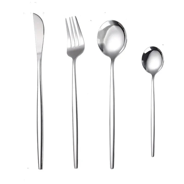 Four Piece Metallic Coloured Cutlery Set