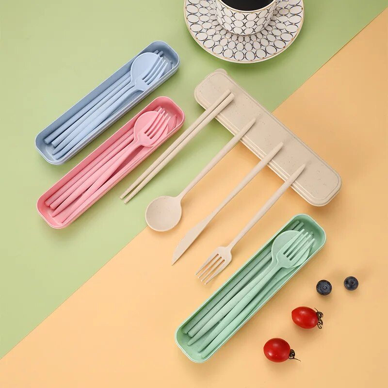 Four Piece Pastel Coloured Cutlery Set With Travel Box