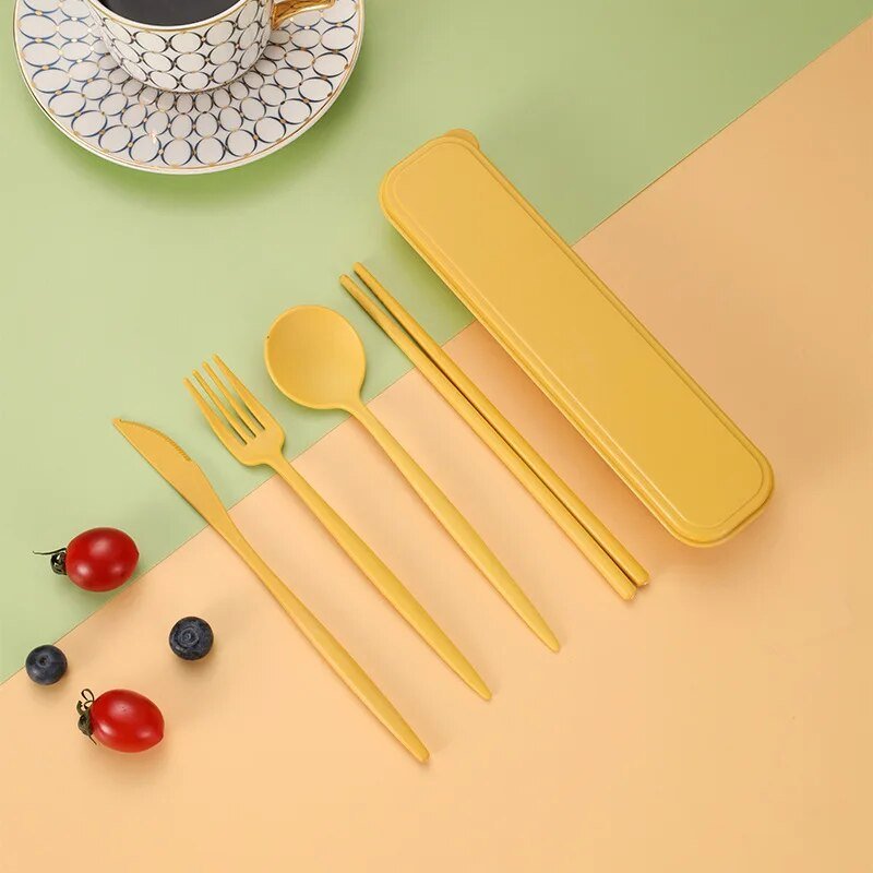 Four Piece Pastel Coloured Cutlery Set With Travel Box