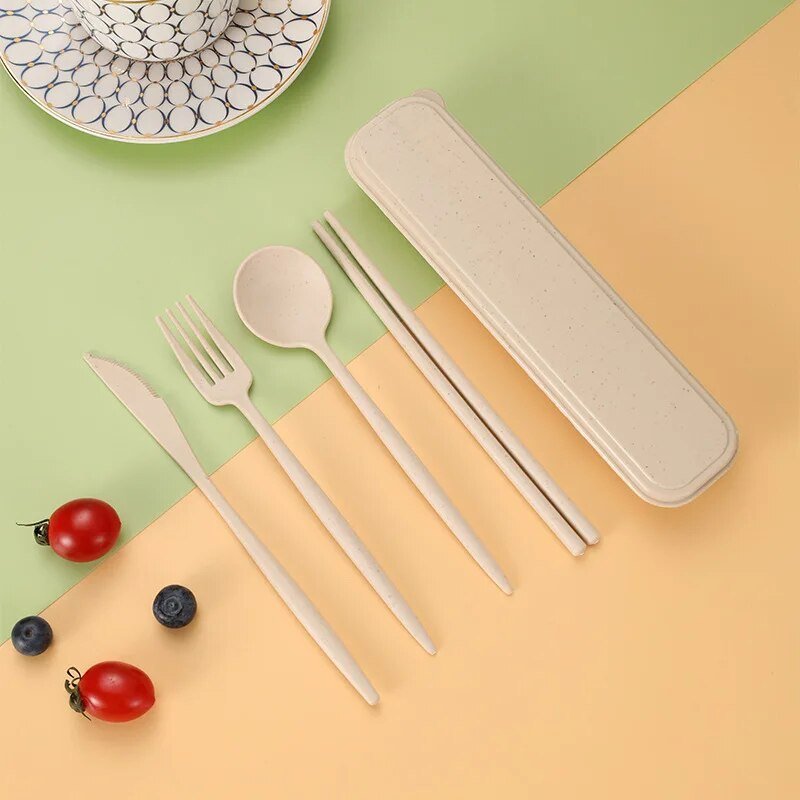 Four Piece Pastel Coloured Cutlery Set With Travel Box