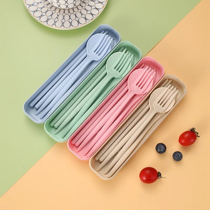 Four Piece Pastel Coloured Cutlery Set With Travel Box