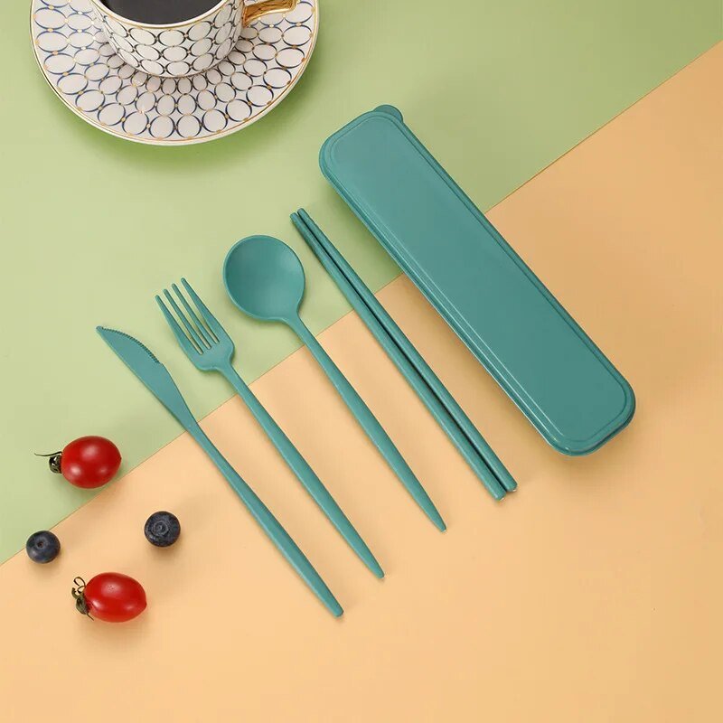 Four Piece Pastel Coloured Cutlery Set With Travel Box