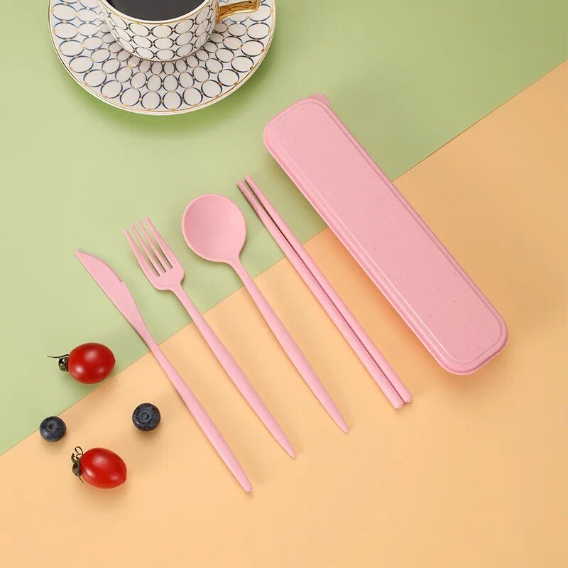 Four Piece Pastel Coloured Cutlery Set With Travel Box