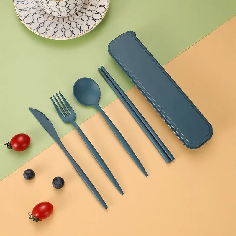 Four Piece Pastel Coloured Cutlery Set With Travel Box