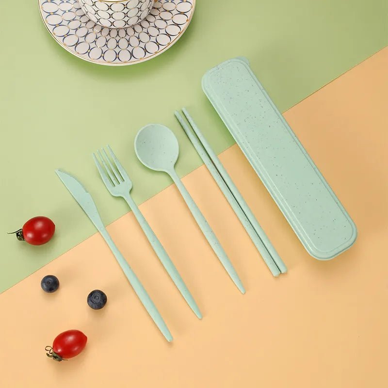 Four Piece Pastel Coloured Cutlery Set With Travel Box