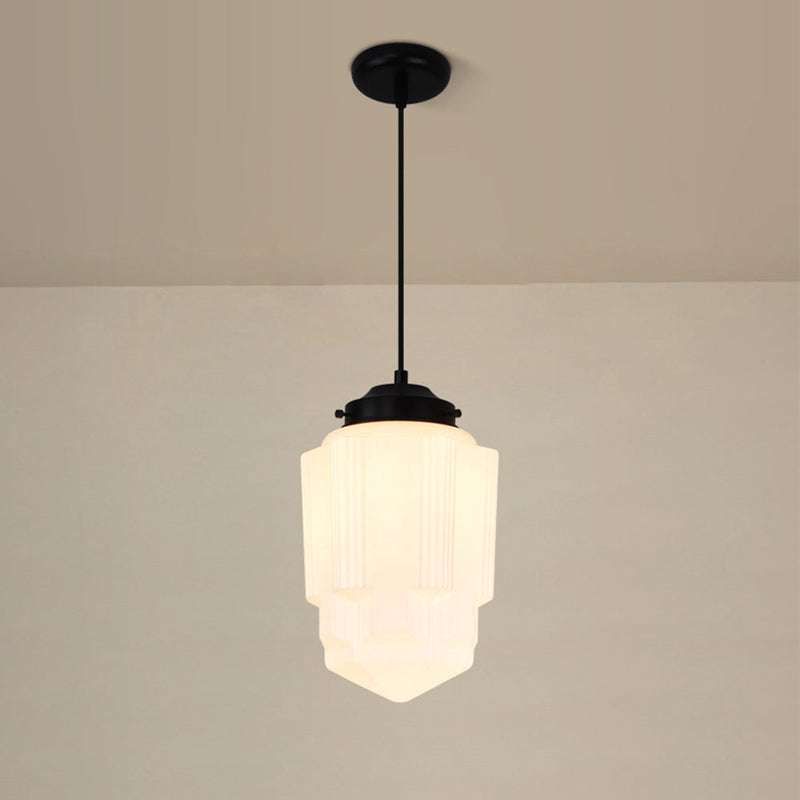 Miravique Milk White Glass Geometric Jar Pendant Light