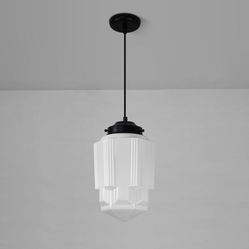 Miravique Milk White Glass Geometric Jar Pendant Light