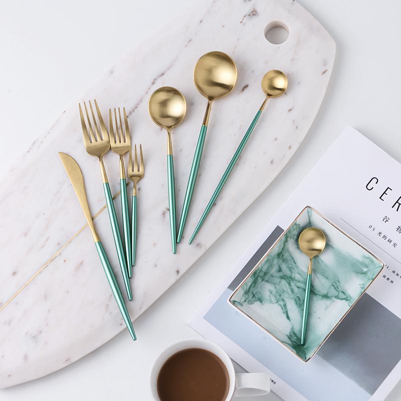 Matte Gold and Turquoise 4-Piece Flatware Cutlery Set