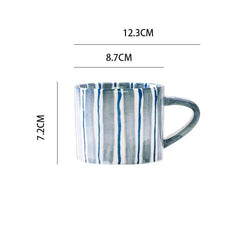 Hand Drawn Striped Ceramic Mug & Saucer Set