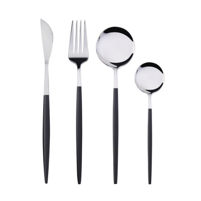 Matte Silver and Black 24-Piece Flatware Cutlery Set