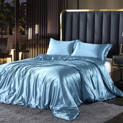 Luxury set (4 pieces) silk/satin bed linen duvet cover-2x pillowcase-sheet