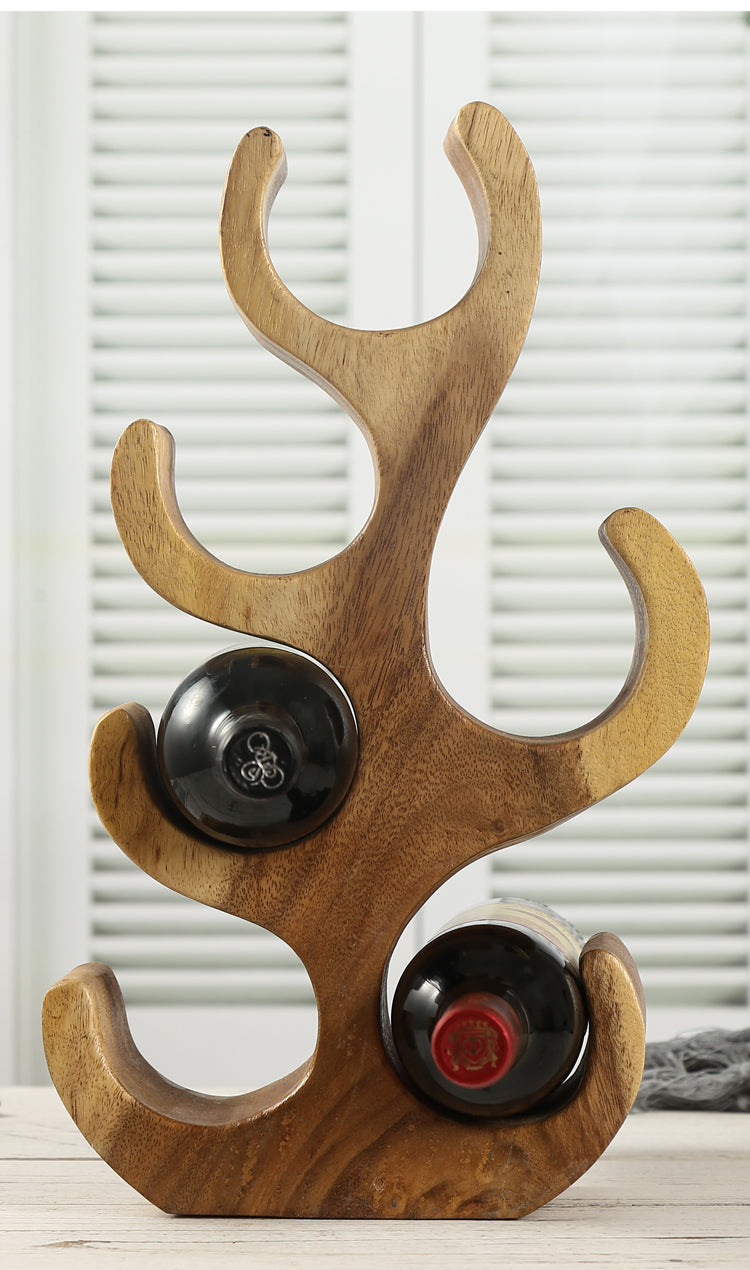 Miravique Trees Wood Table Wine Rack - Stylish Bottle Holder for 6 Wines