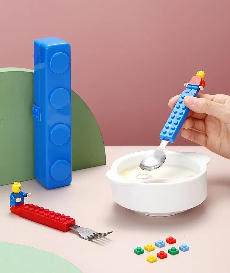 Kids Building Bricks Spoon & Fork Set